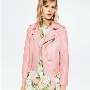 Pink biker faux leather jacket